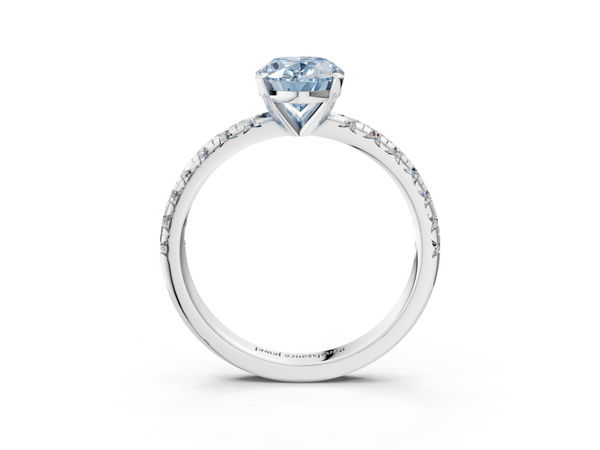 Platinum Fancy Blue Oval  Solitaire Pave Diamond Engagement Ring with Four-Prong Setting