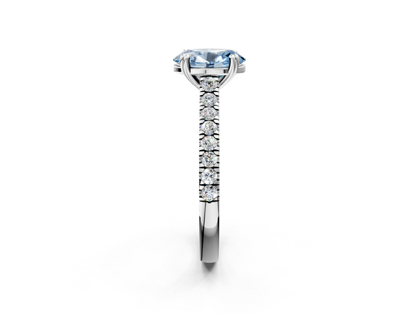 White gold Fancy Blue Oval  Solitaire Pave Diamond Engagement Ring with Prong Setting