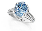 White gold Fancy Blue Oval  Solitaire Pave Split Shank Ring with Four-Prong Setting_160