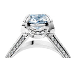White gold Fancy Blue Oval  Solitaire Pave Split Shank Ring with Four-Prong Setting_163