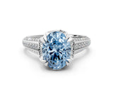 White gold Fancy Blue Oval  Solitaire Pave Split Shank Ring with Four-Prong Setting_169