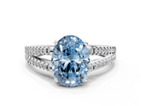 Silver 3.09 Carat Blue VS1 Oval Diamond Solitaire Engagement Ring with Split Shank Pavé Band