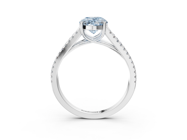 White gold Fancy Blue Oval Cut Diamond Solitaire Engagement Ring with Split Shank Pavé Band