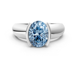 White gold Fancy Blue Oval  Solitaire Tension Set Diamond Ring with Wide Band_20