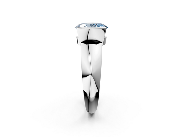 Platinum Fancy Blue Oval  Solitaire Tension Set Diamond Ring with Wide Band