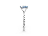 White gold Fancy Blue Oval  Solitaire Twist Band Ring with Four-Prong Setting_166