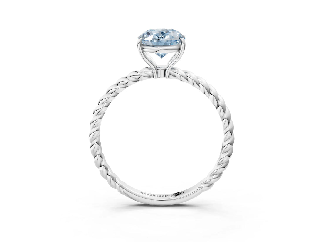 White gold Fancy Blue Oval  Solitaire Twist Band Ring with Four-Prong Setting_167
