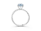 White gold Fancy Blue Oval  Solitaire Twist Band Ring with Four-Prong Setting_179