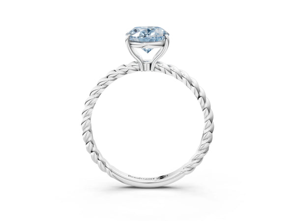 Platinum Fancy Blue Oval  Solitaire Twist Band Ring with Four-Prong Setting