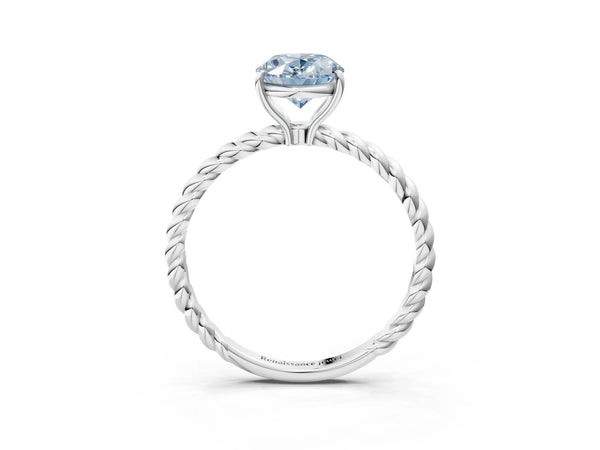 White Gold Oval Solitaire Engagement Ring Setting for Fancy Blue Center with Twisted Rope Band
