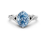 White gold Fancy Blue Oval  Solitaire Twist Band Six-Prong Setting 1