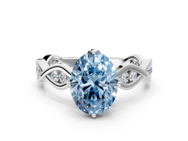 White Gold Oval Twisted Engagement Ring Setting for Fancy Blue Center with Accented Crossover Band