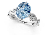 White gold Fancy Blue Oval  Solitaire Twist Band with Leaf Prong Setting 2
