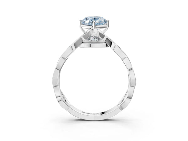 White Gold Oval Twisted Engagement Ring Setting for Fancy Blue Center with Accented Crossover Band