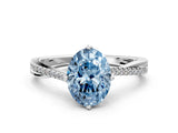 White gold Fancy Blue Oval  Solitaire Twist Band with Pavé Diamonds and Four-Prong Setting_61