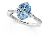 White gold Fancy Blue Oval  Solitaire Twist Band with Pavé Diamonds and Four-Prong Setting_62