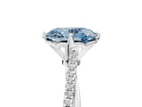 White gold Fancy Blue Oval  Solitaire Twist Band with Pavé Diamonds and Four-Prong Setting_70