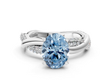 White gold Fancy Blue Oval  Solitaire Twist Band with Pave Prong Setting_24