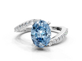 White gold Fancy Blue Oval  Solitaire Twist Band with Pave Set Diamonds and Four-Prong Setting_148