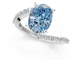 White gold Fancy Blue Oval  Solitaire Twist Band with Pave Set Diamonds and Four-Prong Setting_149