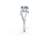 White gold Fancy Blue Oval  Solitaire Twist Band with Pave Set Diamonds and Four-Prong Setting_150