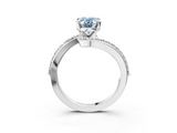 White gold Fancy Blue Oval  Solitaire Twist Band with Pave Set Diamonds and Four-Prong Setting_151