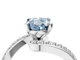 White gold Fancy Blue Oval  Solitaire Twist Band with Pave Set Diamonds and Four-Prong Setting_152