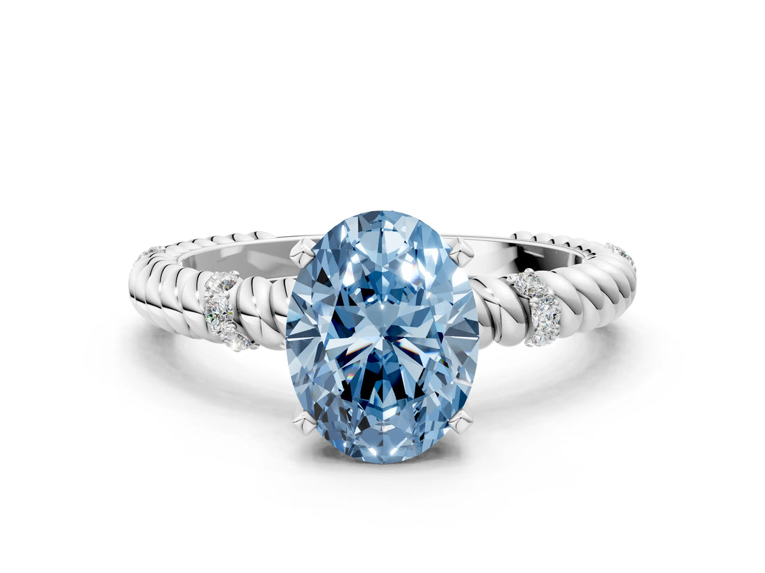 White gold Fancy Blue Oval  Solitaire Twisted Band Prong Set Engagement Ring_61