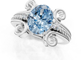 White gold Fancy Blue Oval  Solitaire Twisted Band Scroll Prong Ring_4