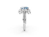 White gold Fancy Blue Oval  Solitaire Twisted Band Scroll Prong Ring_5