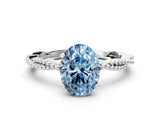 White gold Fancy Blue Oval  Solitaire Twisted Band with Bead Prong Setting_397