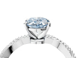 White gold Fancy Blue Oval  Solitaire Twisted Band with Bead Prong Setting_398