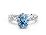 White gold Fancy Blue Oval  Solitaire Twisted Band with Pavé Accents and Four-Prong Setting_3