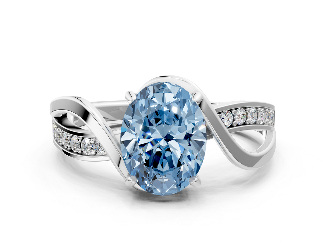 White gold Fancy Blue Oval  Solitaire Twisted Band with Prong Setting_3