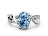 White gold Fancy Blue Oval  Solitaire Twisted Band with Prong Setting_3