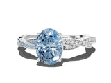 White gold Fancy Blue Oval  Solitaire Twisted Pave Diamond Ring with Four-Prong Setting_133