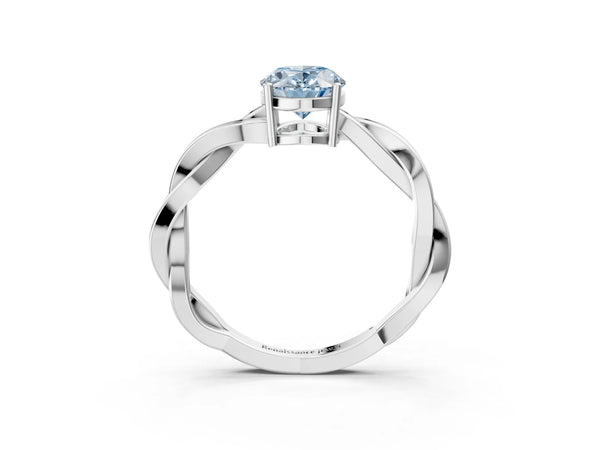 White gold Fancy Blue Oval  Solitaire Twisted Pave Diamond Ring with Four-Prong Setting