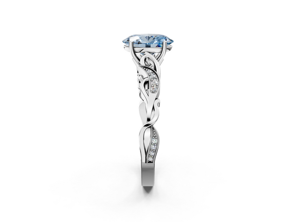 White gold Fancy Blue Oval  Solitaire Vine Band with Milgrain Prong Setting