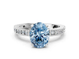 White gold Fancy Blue Oval  Solitaire with Pavé Band and Four-Prong Setting_297