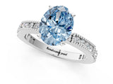 White gold Fancy Blue Oval  Solitaire with Pavé Band and Four-Prong Setting_301