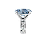 White gold Fancy Blue Oval  Solitaire with Pavé Band and Four-Prong Setting_306