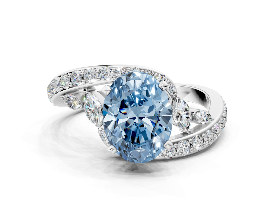 White gold Fancy Blue Oval  Solitaire with Pavé Twist Band and Four-Prong Setting_118