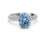 White gold Fancy Blue Oval  Solitaire with Pave Band and Four-Prong Setting_3