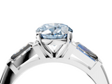 White gold Fancy Blue Oval  Solitaire with Tapered Baguette Side Stones on a Classic Band with Four-Prong Setting_118