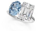 White gold Fancy Blue Oval  and Emerald Cut Toi Moi Ring with Prong Setting_64