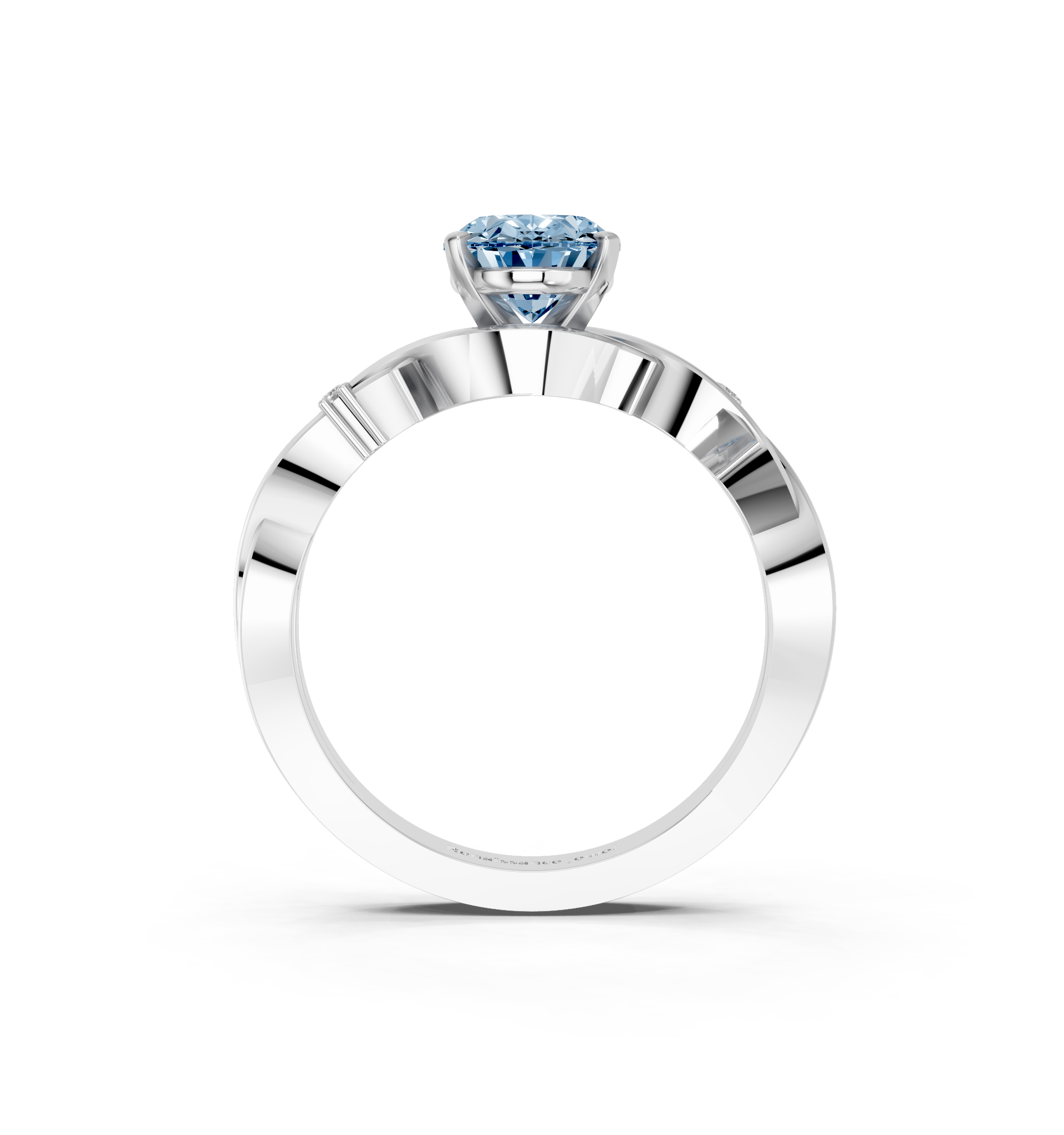 White gold Fancy Blue Oval cut Solitaire Twisted Band Prong Setting Ring_9