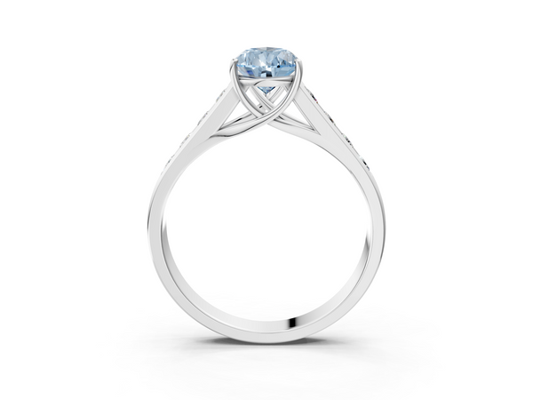 White gold Fancy Blue Pear  Brilliant Channel-Set Solitaire Ring with Four-Prong Setting
