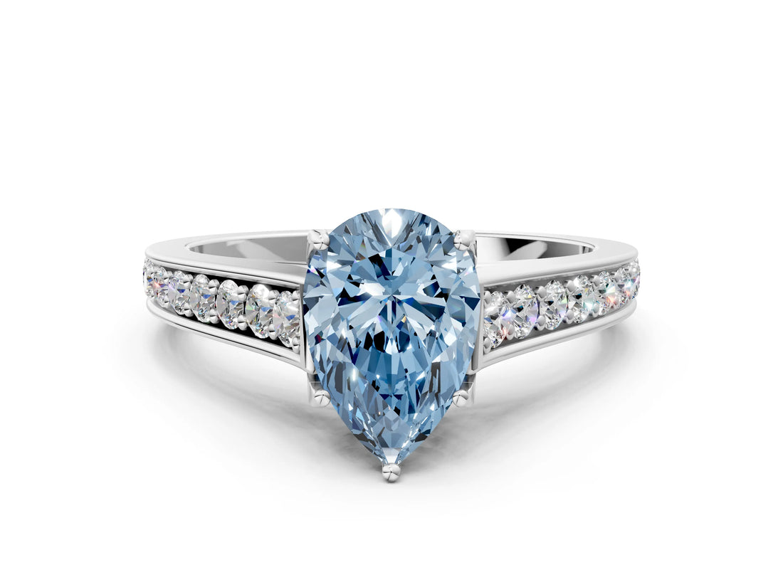 White gold Fancy Blue Pear  Brilliant Cut Diamond Engagement Ring with Pavé Band and Four-Prong Setting_48