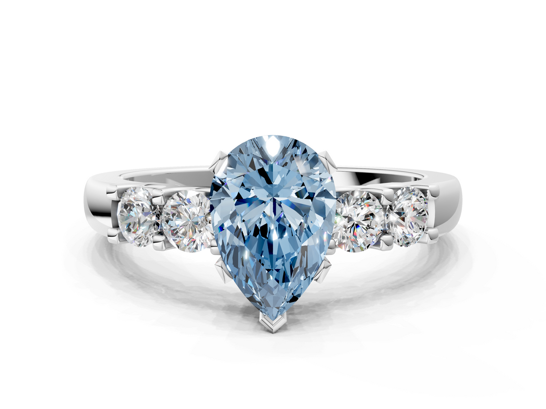 White gold Fancy Blue Pear  Brilliant Cut Diamond Five-Stone Prong Set Engagement Ring with Channel Band_3