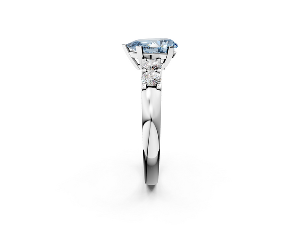 Platinum Fancy Blue Pear  Brilliant Cut Diamond Five-Stone Prong Set Engagement Ring with Channel Band